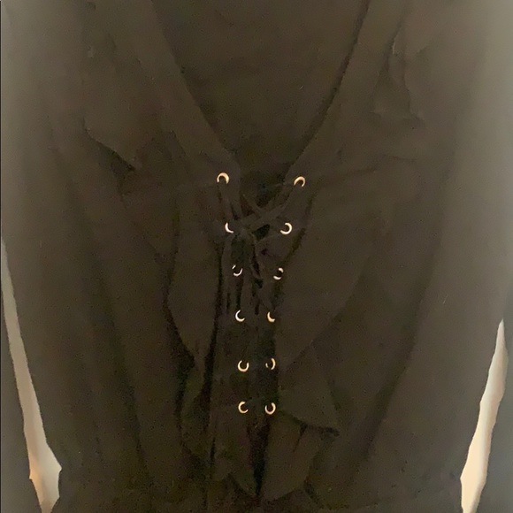 Long Sleeve Lace-Up Dress in Black - Picture 3 of 4